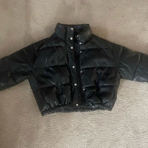 Leather Cropped Puffer Jacket